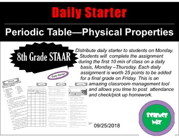 Preview of Daily Starter The PERIODIC TABLE- PHYSICAL PROPERTIES