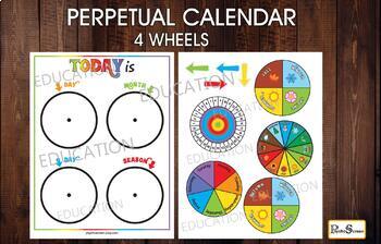 Preview of PERPETUAL CALENDAR with 4 wheels, Rainbow, Colorful classroom calendar