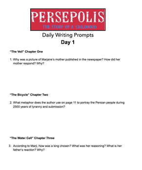 Preview of PERSEPOLIS Daily Writing Prompts (PDF Version)