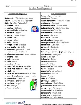 Preview of PERSONAL ID VOCABULARY (SPANISH)