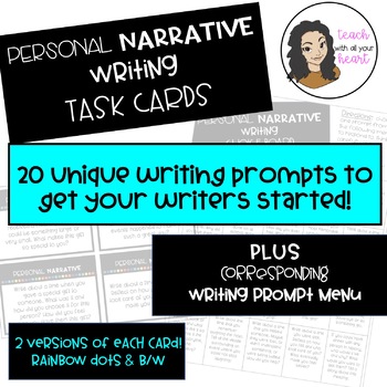 PERSONAL NARRATIVE Writing Task Cards with Choice Board / Writing Menu