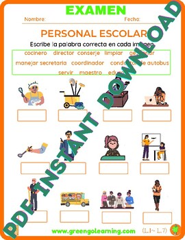Preview of PERSONAL ESCOLAR / ESL Examen / (Nivel I - Lección 7)