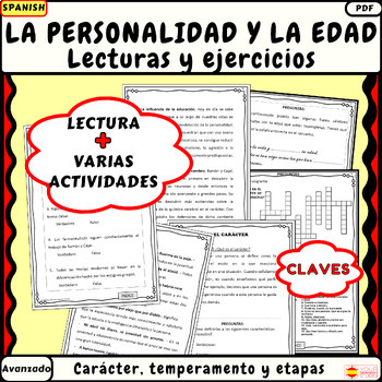 Preview of Advanced Spanish reading and vocabulary activities La personalidad y la edad