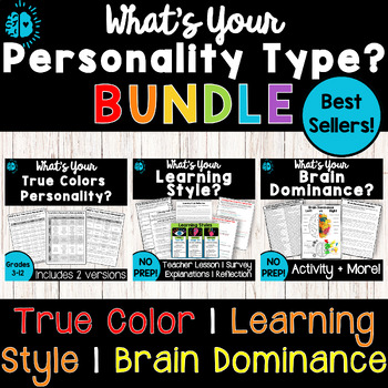 Preview of PERSONALITY TYPES 3 QUIZ BUNDLE | True Color, Learning Style, Brain Dominance