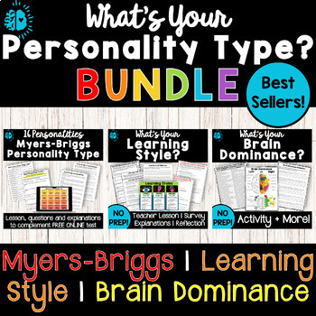 Preview of PERSONALITY TYPES 3 QUIZ BUNDLE | Myers-Briggs, Learning Style, Brain Dominance