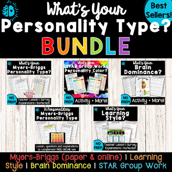 Preview of PERSONALITY TYPES 5 QUIZ BUNDLE | Myers-Briggs, Learning Style, Brain Dominance