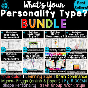 Preview of PERSONALITY TYPES 8 QUIZ BUNDLE-Learning Style, Brain Dominance, MBTI, Big 5