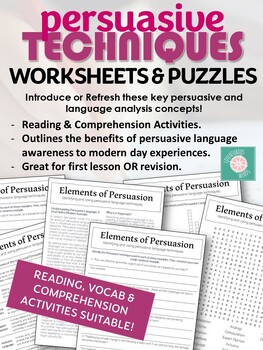 Preview of PERSUASIVE TECHNIQUES Worksheets & PUZZLES - Middle/Senior Years Activities
