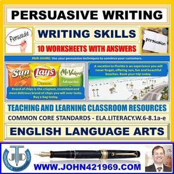 Preview of PERSUASION: READING AND WRITING - 17 WORKSHEETS WITH ANSWERS