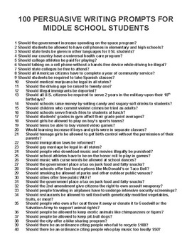 writing prompts for middle school essay