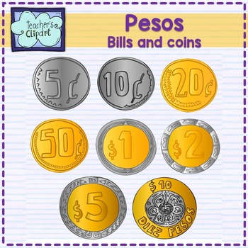 Preview of MEXICAN PESOS - Money Clipart - MEXICO- Coins and bills