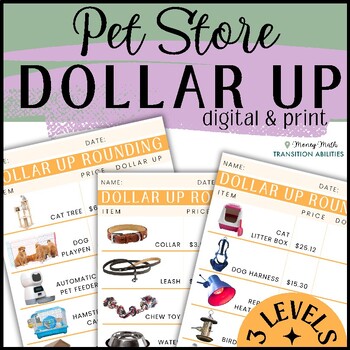 Preview of PET STORE Dollar Up | 3 Levels Money Math | Digital & Print Worksheets