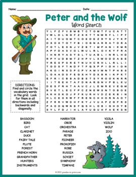 PETER AND THE WOLF Word Search Puzzle Worksheet Activity by Puzzles to