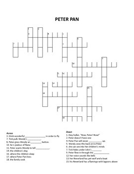 PETER PAN Chapters 1 5 crossword puzzle by MissKristy TpT