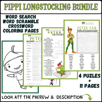 PETER PAN bundle crossword word search word scramble coloring pages