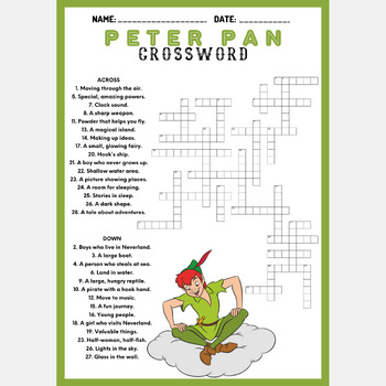 PETER PAN crossword puzzle worksheet activity by Mind Games Studio