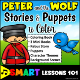 PETER and the WOLF STORIES and PUPPETS to COLOR Music Work