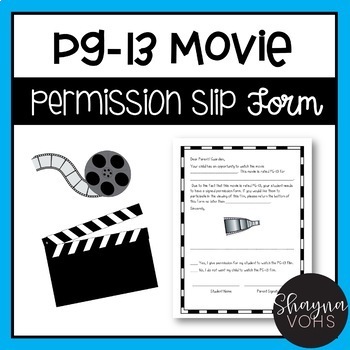 Preview of PG 13 Movie Permission Slip Form