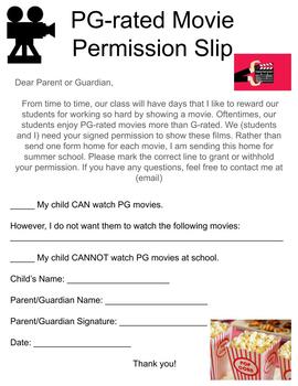 Preview of PG Permission Slip