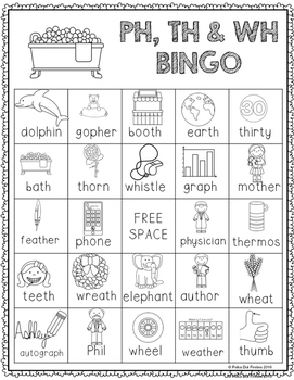 PH, TH & WH Digraphs BINGO by Polka Dot Firsties | TpT