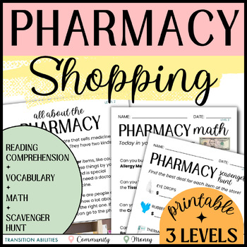 Preview of PHARMACY LIFE SKILLS | Reading Comprehension, Math & Community Scavenger Hunt