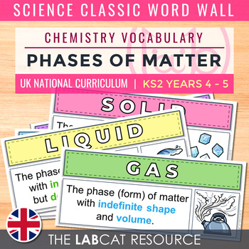Preview of PHASES OF MATTER | Science Classic Word Wall (Chemistry Vocabulary) [UK]