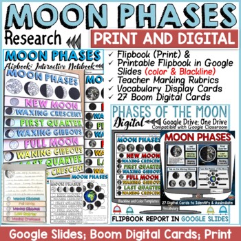 Preview of Moon Phases Flipbook Templates Print Digital Google Classroom