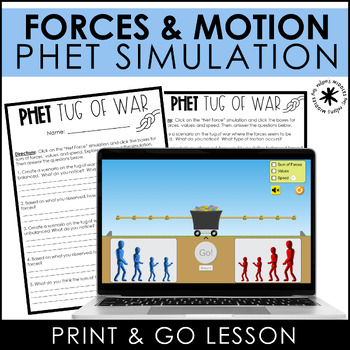 Preview of Forces & Motion Tug of War PHET Lab Worksheet MS-PS2-2
