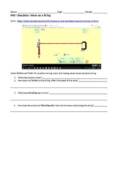 Phet Waves Worksheets Teaching Resources Teachers Pay Teachers