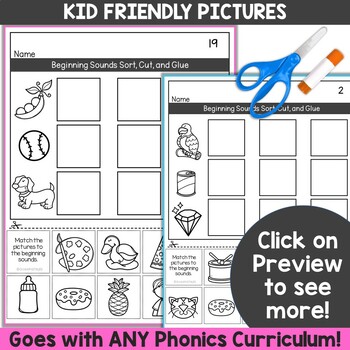 Beginning Sounds Phonemic Awareness Worksheets for Kindergarten | TpT