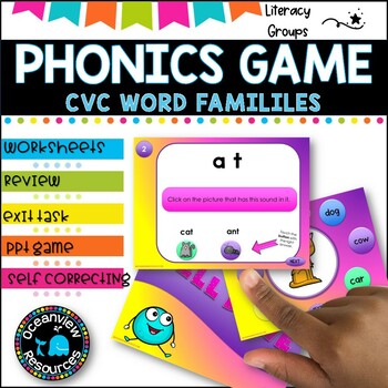 Preview of PHONICS GAME l CVC word families l PowerPoint Game and worksheets