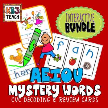 Preview of PHONICS Interactive Segmenting Flashcards CVC "Mystery Words" (BUNDLE)