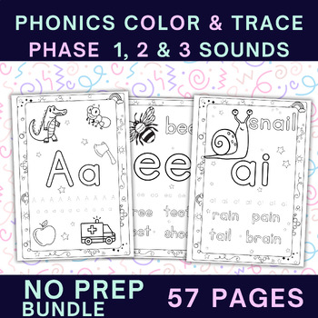 Preview of PHONICS PHASE 1, 2, 3 Color & Trace calm activity, help children learn to read!
