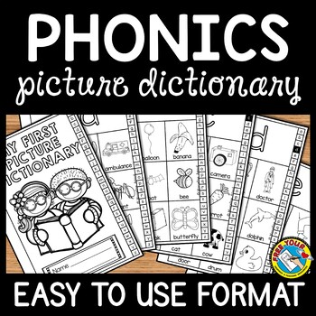 Preview of KINDERGARTEN PHONICS NO PREP PRINTABLE BOOK ALPHABET PICTURE DICTIONARY FOR ELL