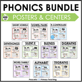 PHONICS POSTERS AND CENTERS BUNDLE of 10 sets Vowels Digra
