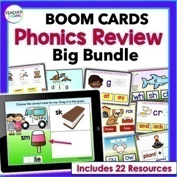 Preview of PHONICS REVIEW 22 BOOM CARD GAMES Syllable Division Vowel Teams 1ST 2ND GRADE