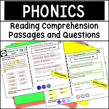 Preview of PHONICS Reading Comprehension Passages and Questions Worksheets