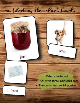 Preview of PHONICS -a (short a) Montessori Cards Flash Cards Three-PartFlashCards