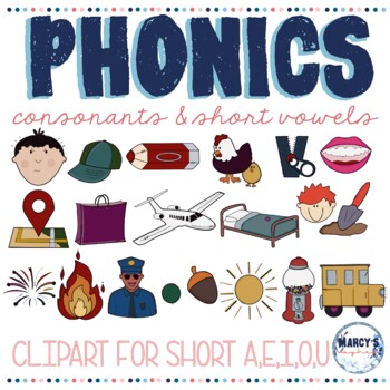 Preview of PHONICS clipart consonants & short vowel sounds, phonics reading intervention