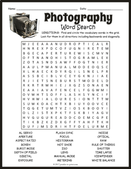 Preview of PHOTOGRAPHY Word Search Puzzle Worksheet Activity