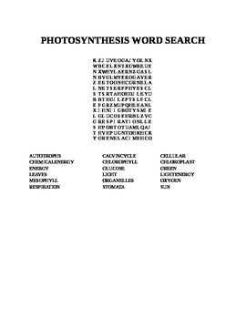 Preview of PHOTOSYNTHESIS WORD SEARCH