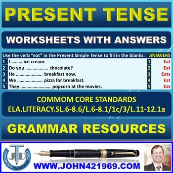 Preview of PRESENT TENSE VERBS: 16 WORKSHEETS WITH ANSWERS