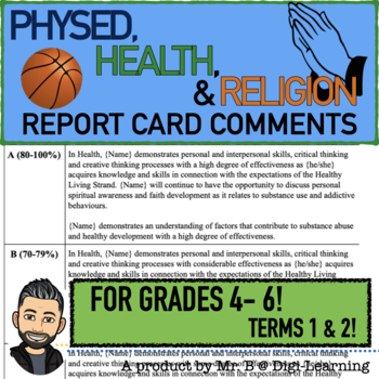 Preview of PHYSED, RELIGION, & HEALTH REPORT CARD COMMENTS FOR JUNIOR (GRADES 4-6)