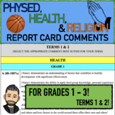 PHYSED, RELIGION, & HEALTH REPORT CARD COMMENTS FOR PRIMAR