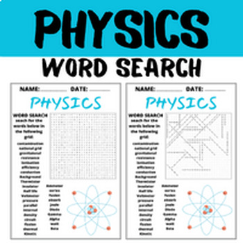 Preview of PHYSIC word search puzzle worksheets for kids