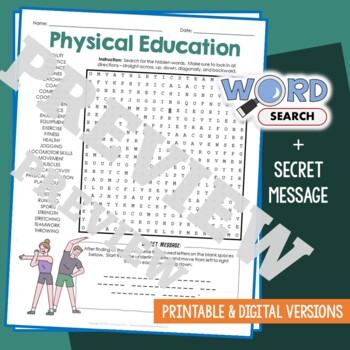 Preview of PHYSICAL EDUCATION Word Search Puzzle Activity Worksheet Secret Message