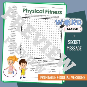 Preview of PHYSICAL FITNESS Word Search Puzzle Activity Vocabulary Worksheet Secret Message