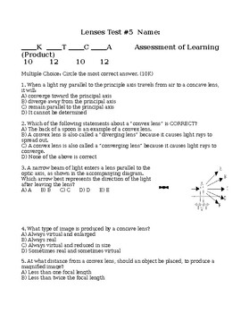 Preview of PHYSICS LENS TEST Convex & Concave Lens Test Grade 10 Science Test + ANSWERS #5