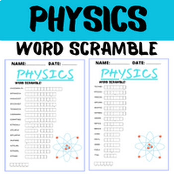 Preview of PHYSICS word scramble puzzle worksheets for kids