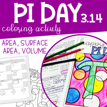 Preview of PI DAY Coloring Activity Area & Circumference of Circles, Surface Area, Volume